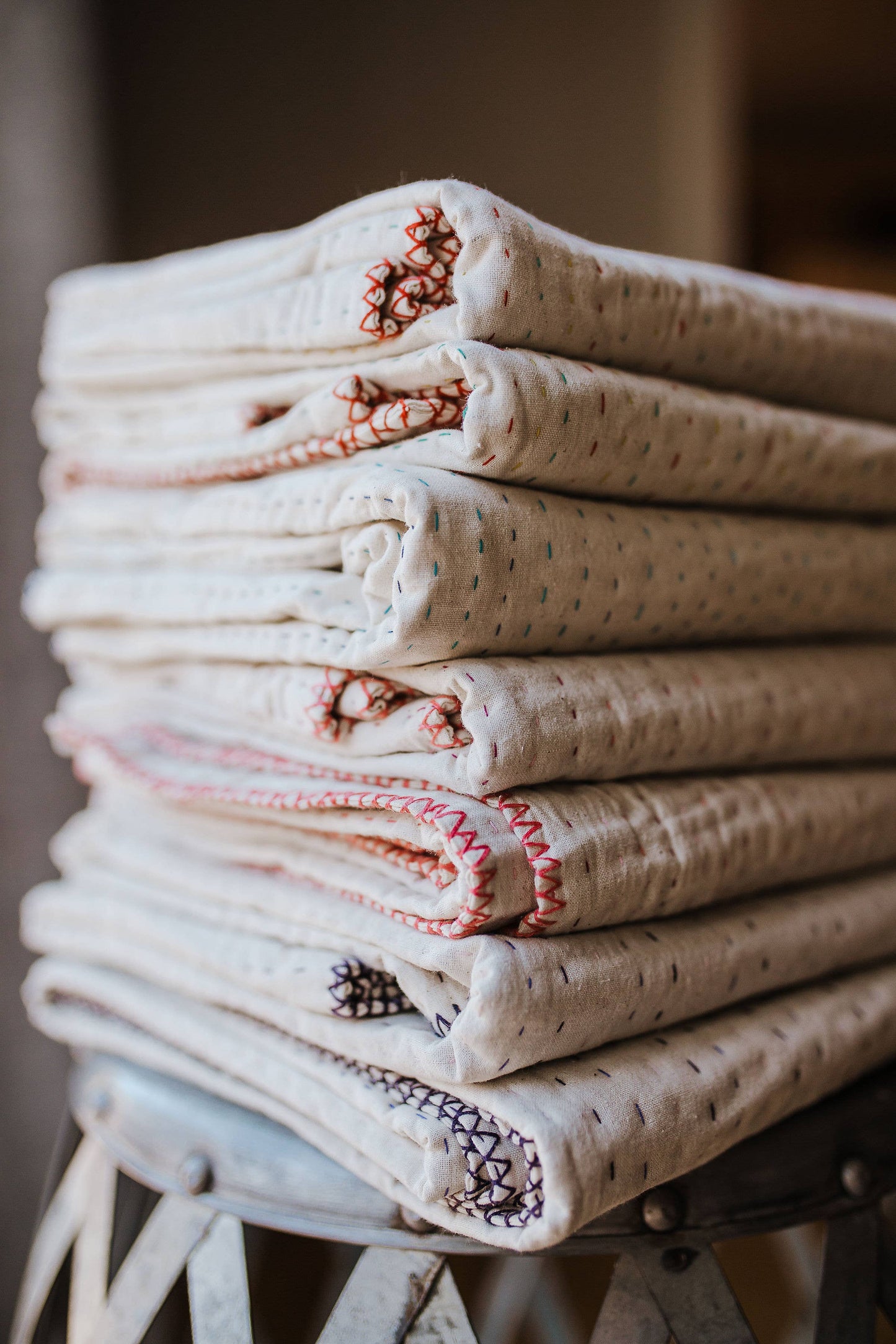 Natural Kantha Throw Blanket : Shades of blue