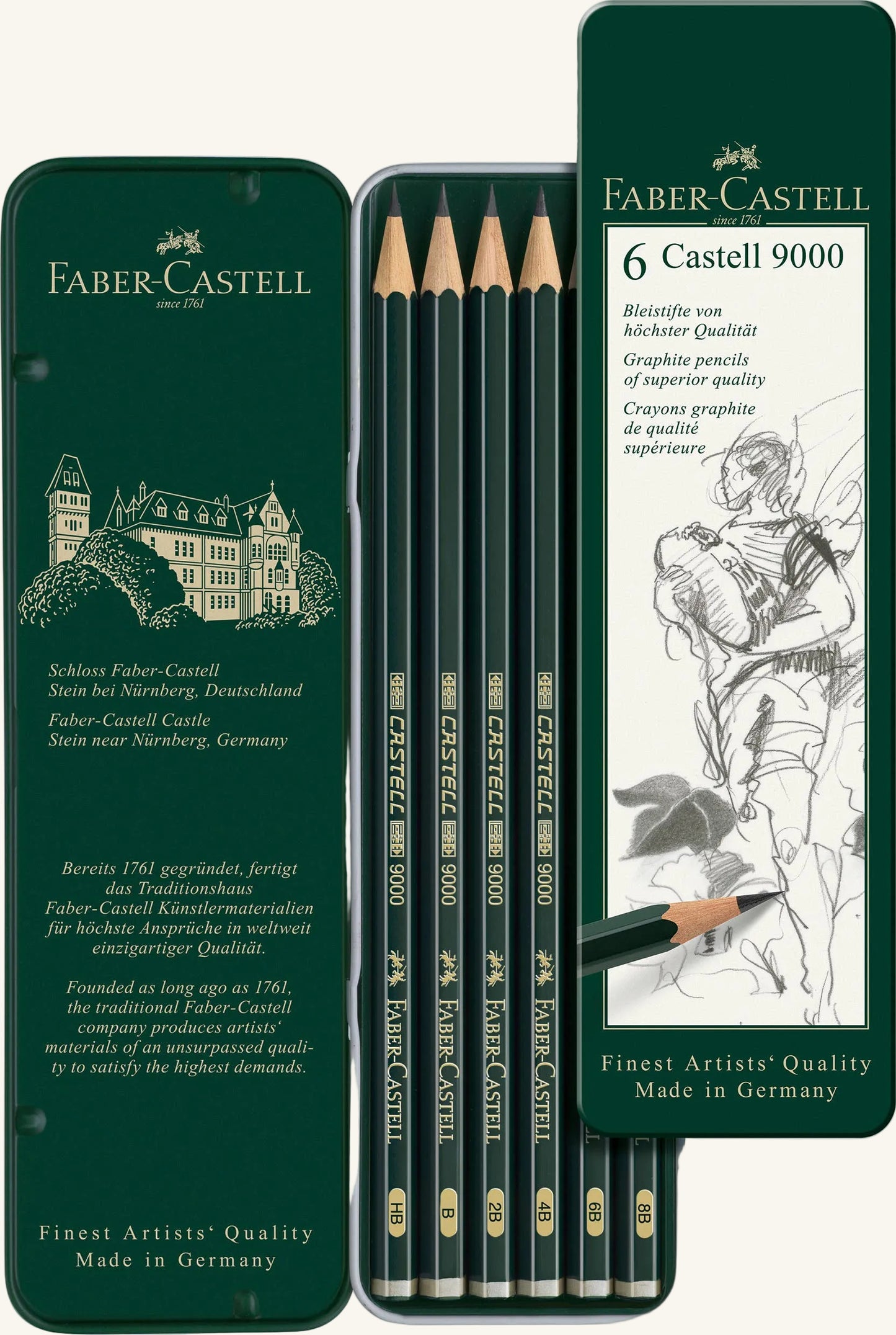 Castell 9000 Graphite Pencils for Drawing, Tin of 6