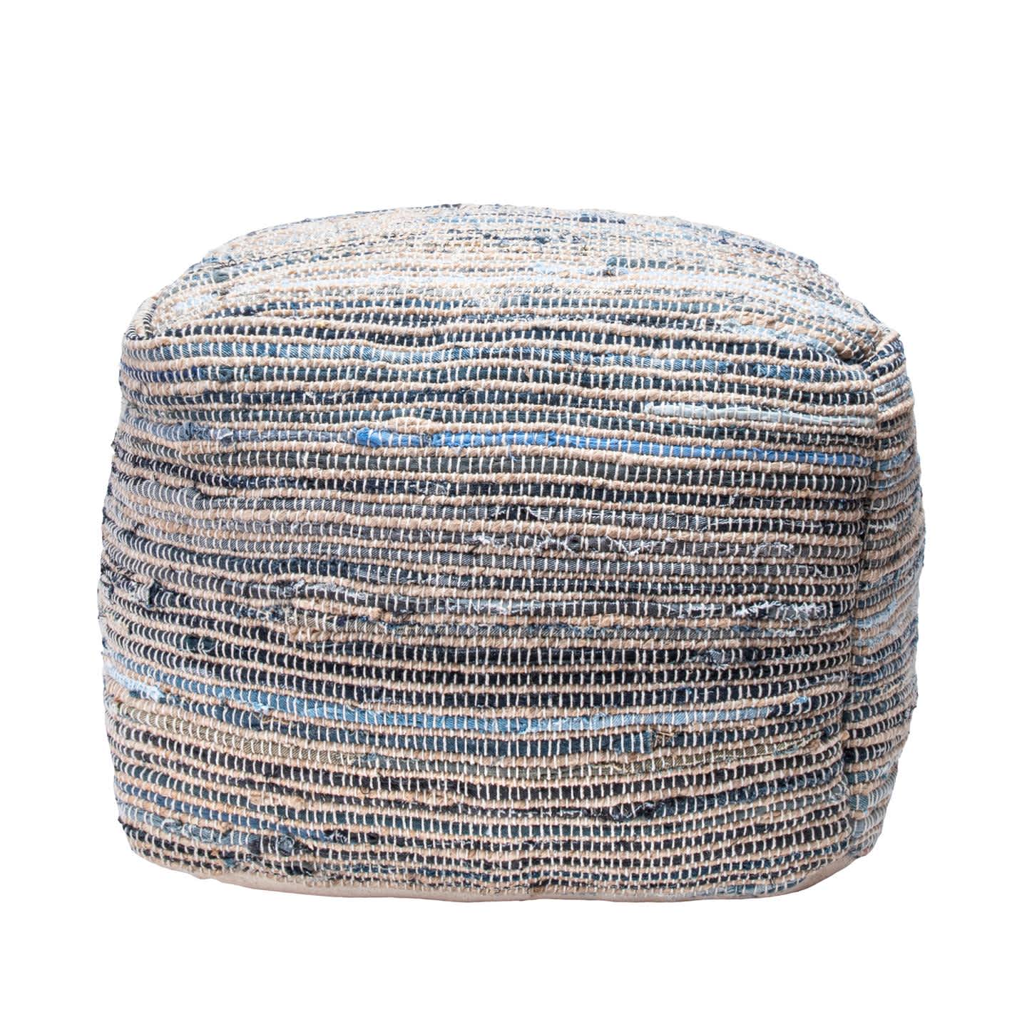 Granada Knitted Denim And Jute Filled Ottoman Pouf