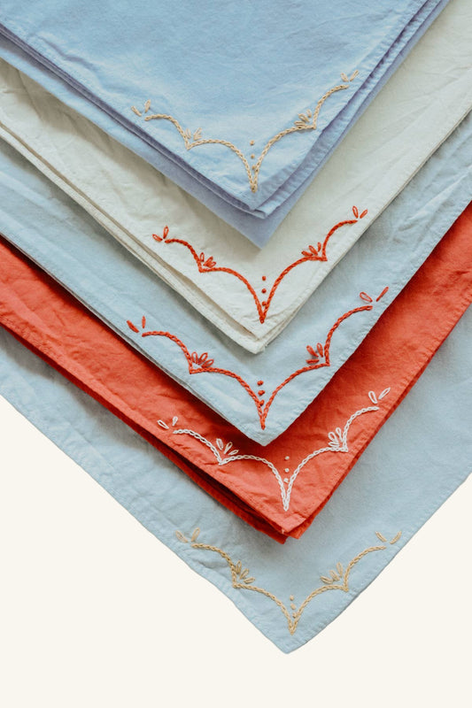 Hand embroidered RODEO cotton bandana, hand dyed 