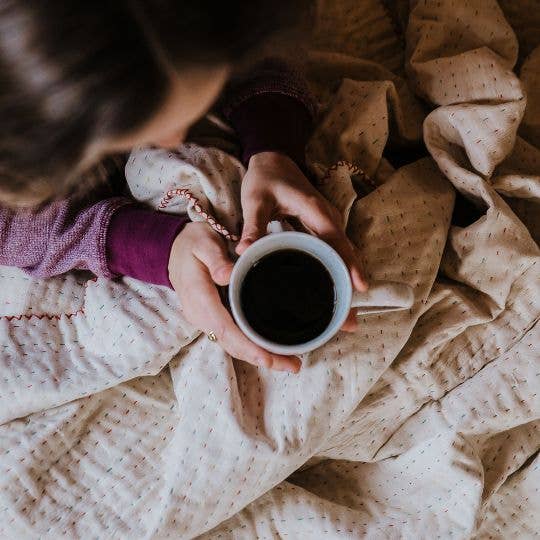 Natural Kantha Throw Blanket : Shades of blue