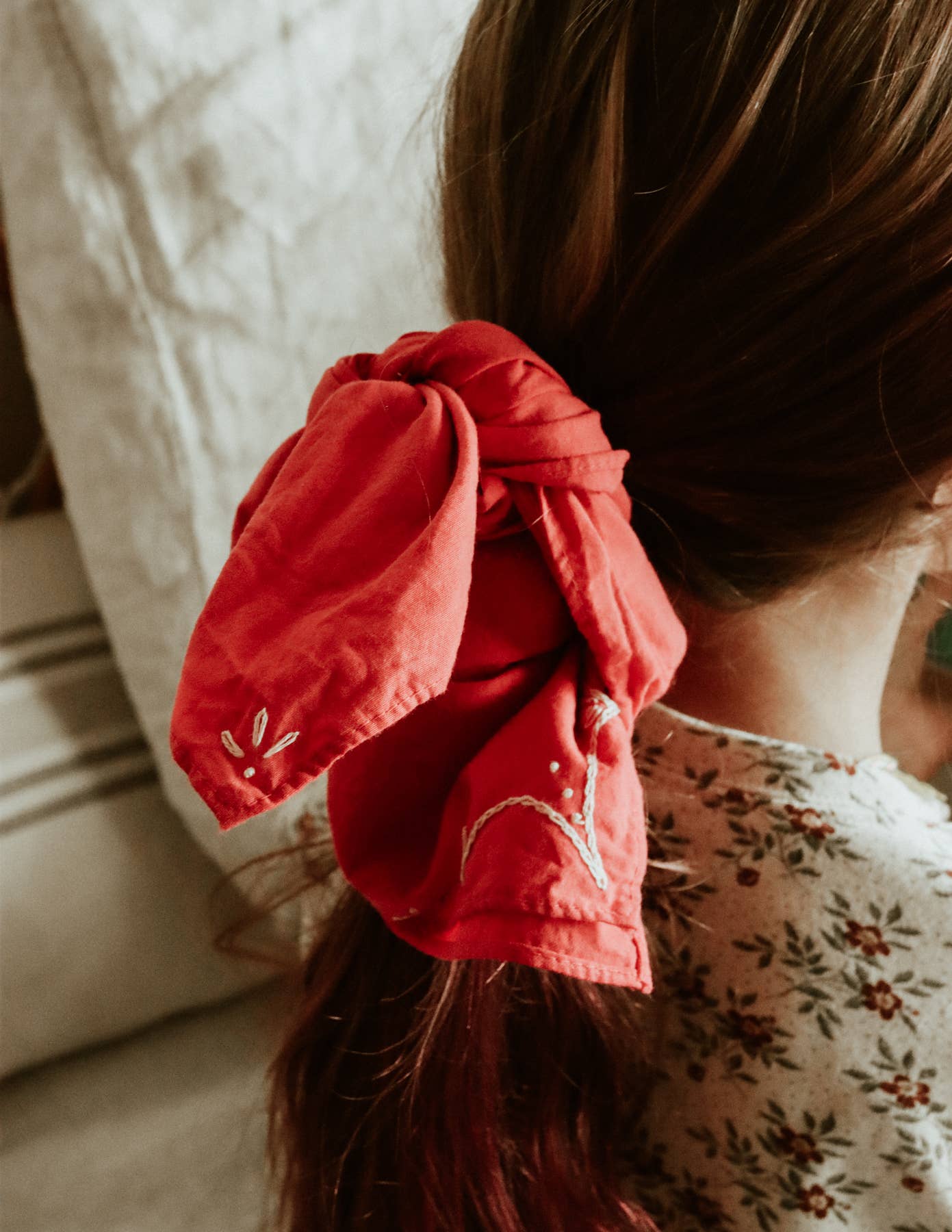Hand embroidered RODEO cotton bandana, hand dyed 