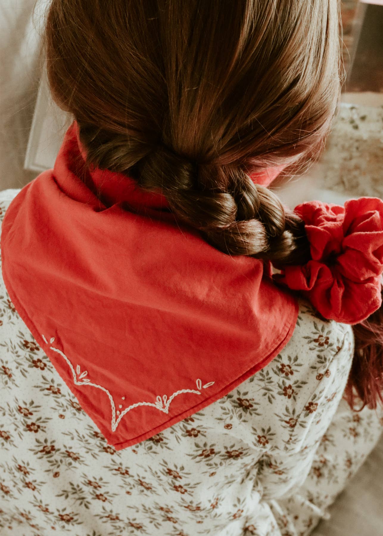 Hand embroidered RODEO cotton bandana, hand dyed 