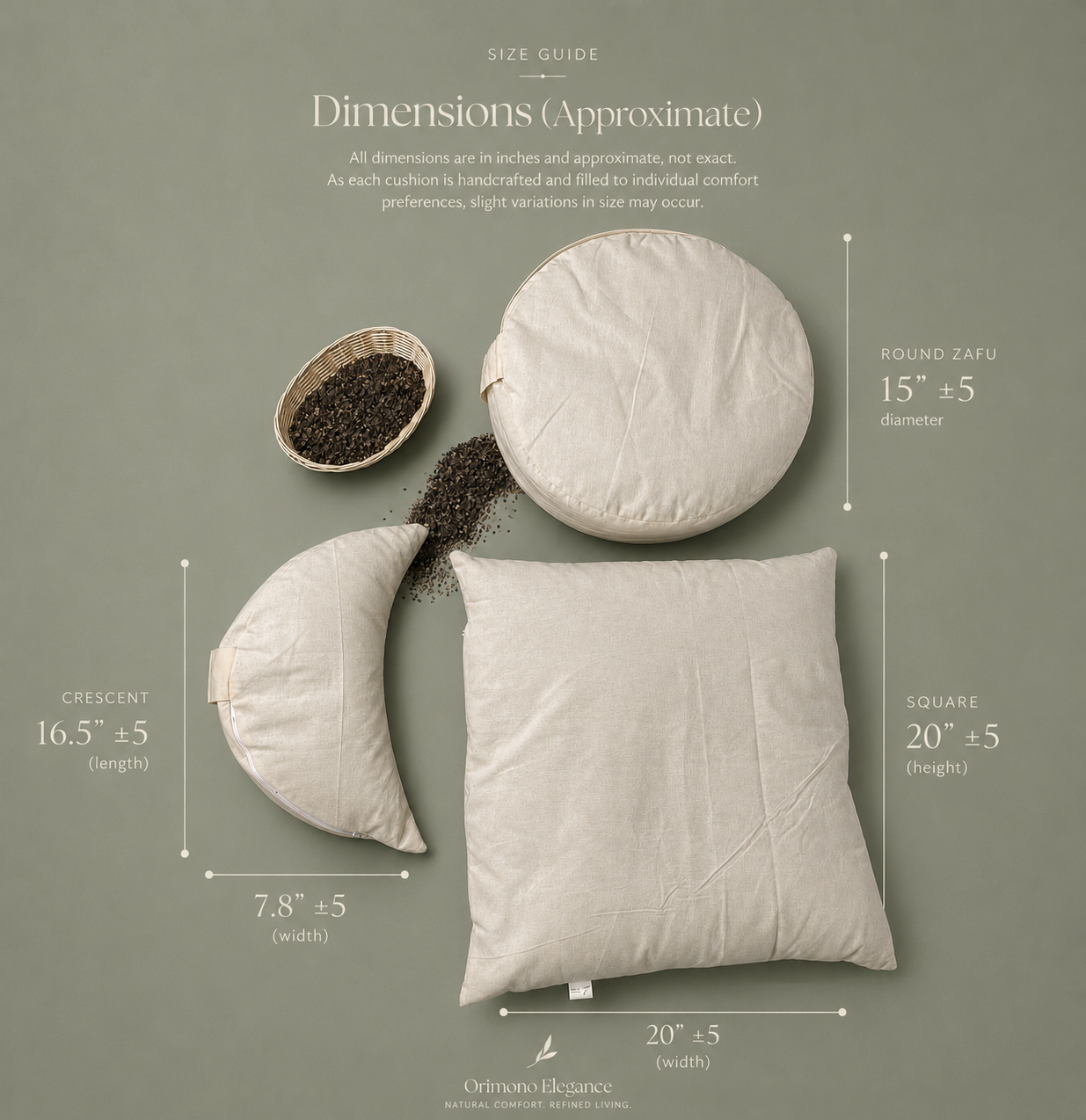 100% Undyed Cotton Meditation Cushion Set- filled Buckwheat