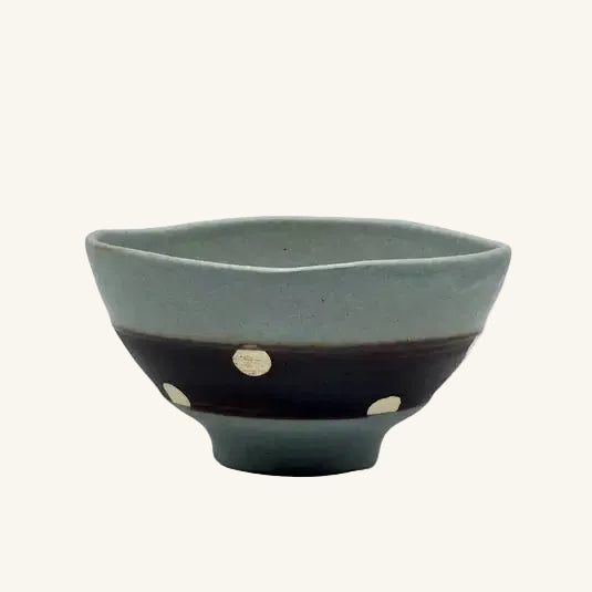 Shinko Gray Polka Dot Mino-yaki Ido Chawan - Japanese Mini Matcha Bowl