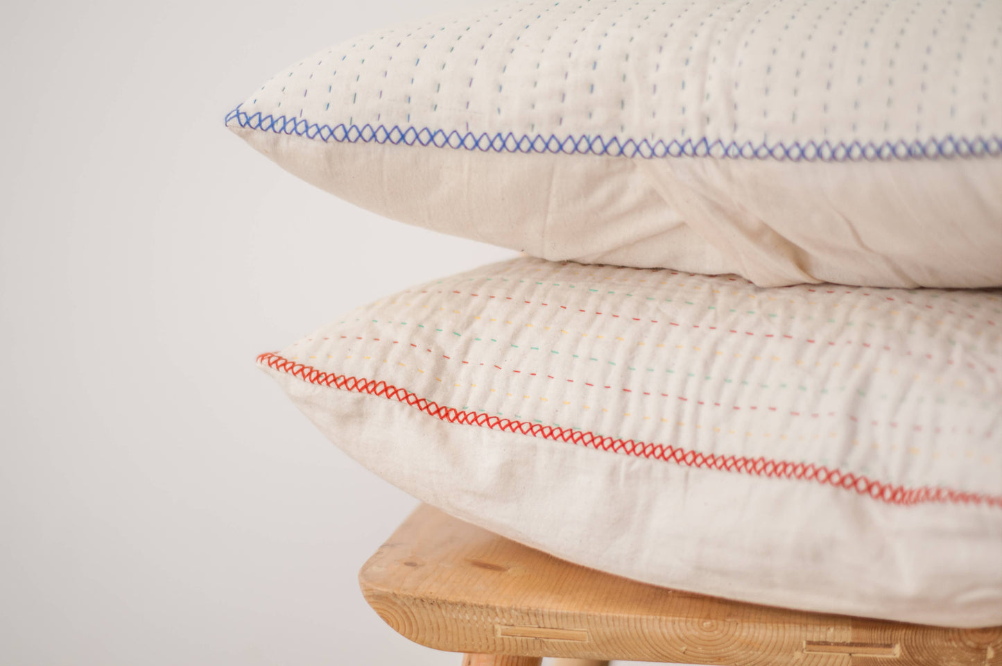 Natural kantha Pillow Sham: Red and Multi-colour