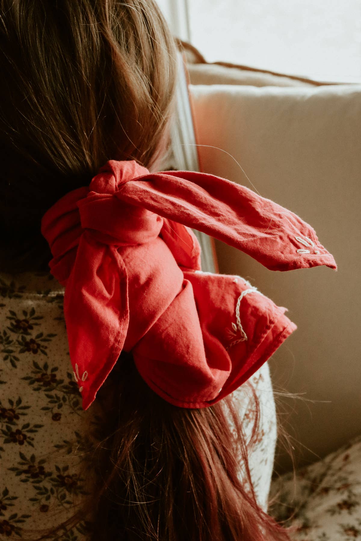 Hand embroidered RODEO cotton bandana, hand dyed 