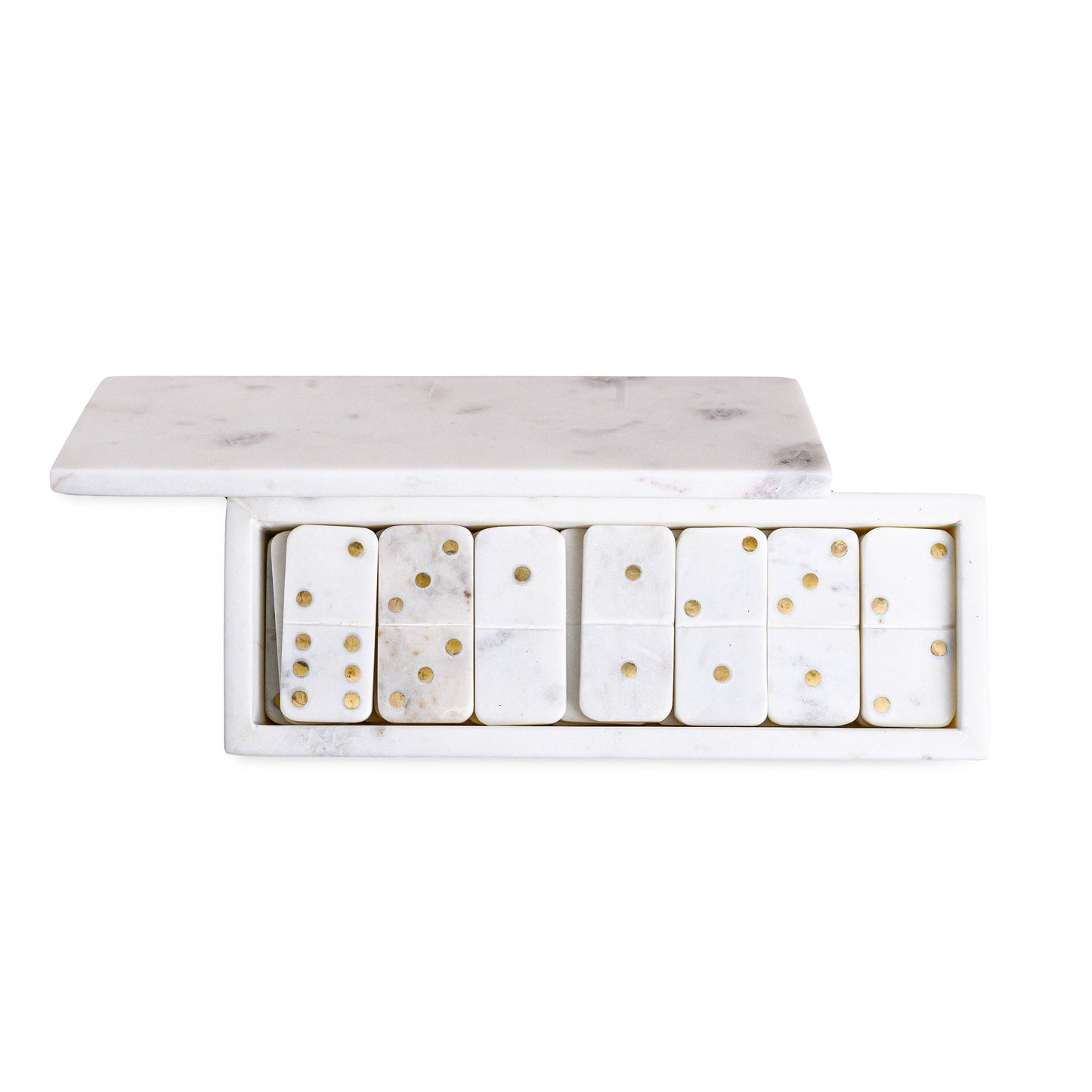 White Marble Dominoes Set with Brass Dots Inlay