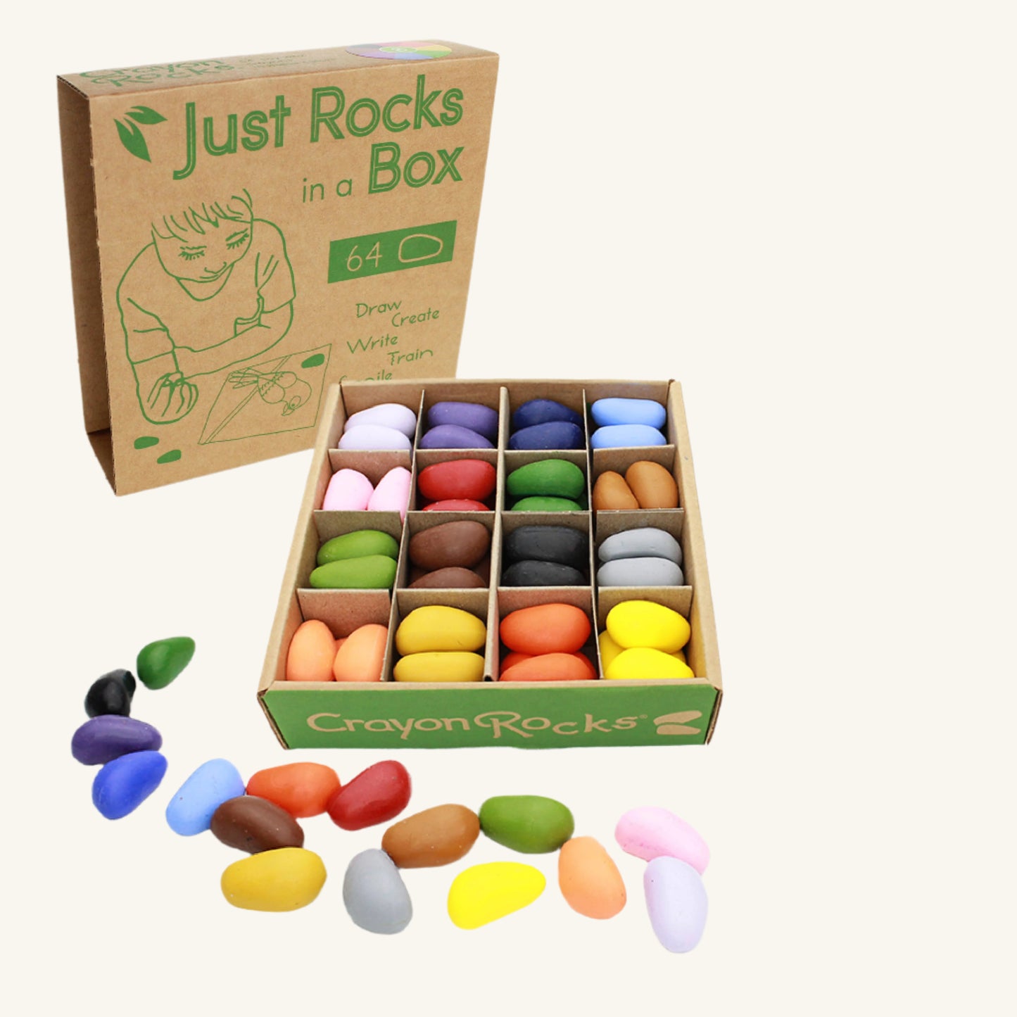 Just Rocks in a Box - 16 Colors 4 of each  / 64 Crayons