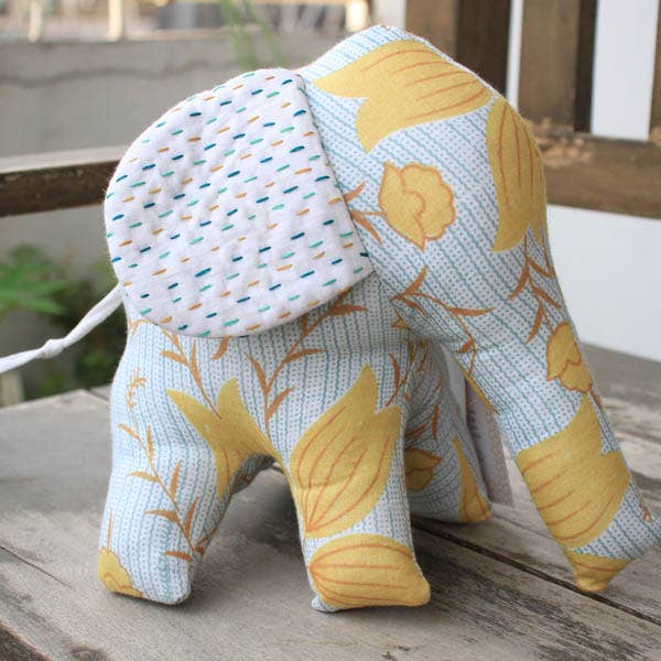 Stuffed Elephant with Kantha Ears