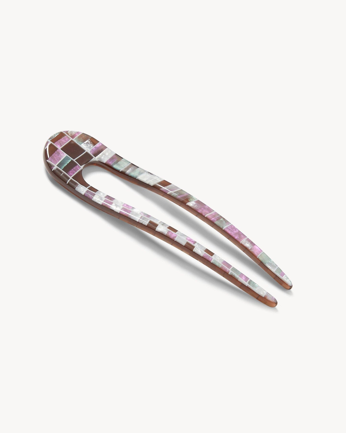 French Hair Pin in Brown Shell Checker