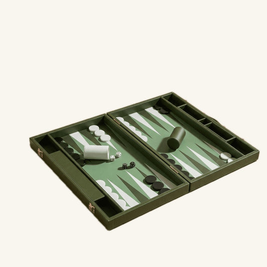 Leather Backgammon Set - Green and White