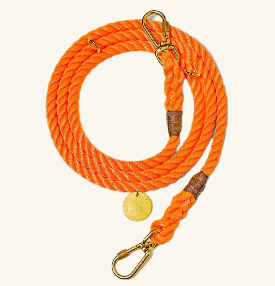 Orange Rope Dog Leash, Adjustable