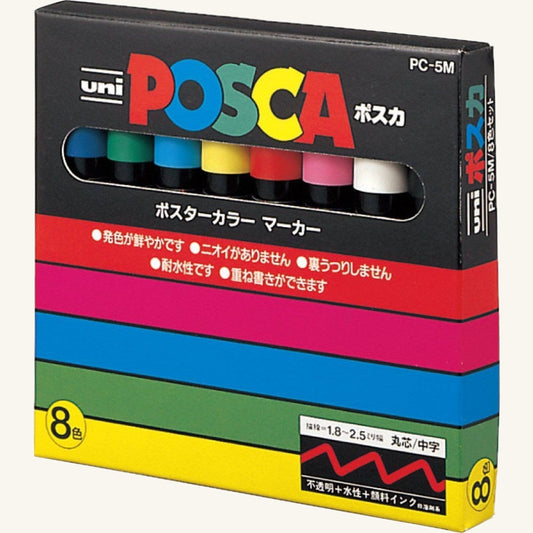 Uni POSCA PC-5M (Medium Point), Set of 8 Color Markers